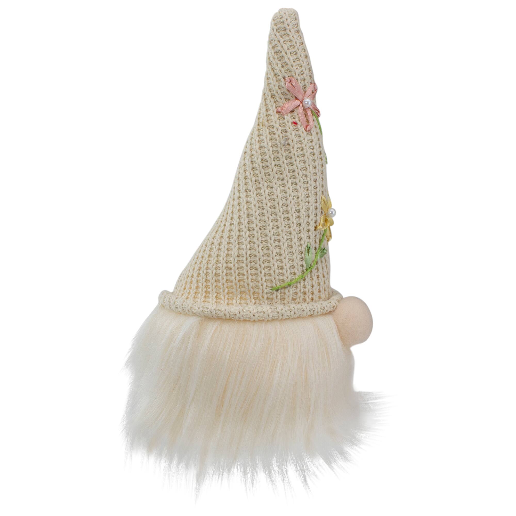 10" Lighted Cream Gnome Head with Knitted Hat Figure